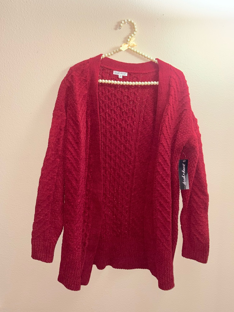 Nwt Derek Heart Cable-Knit Open Cardigan - Red